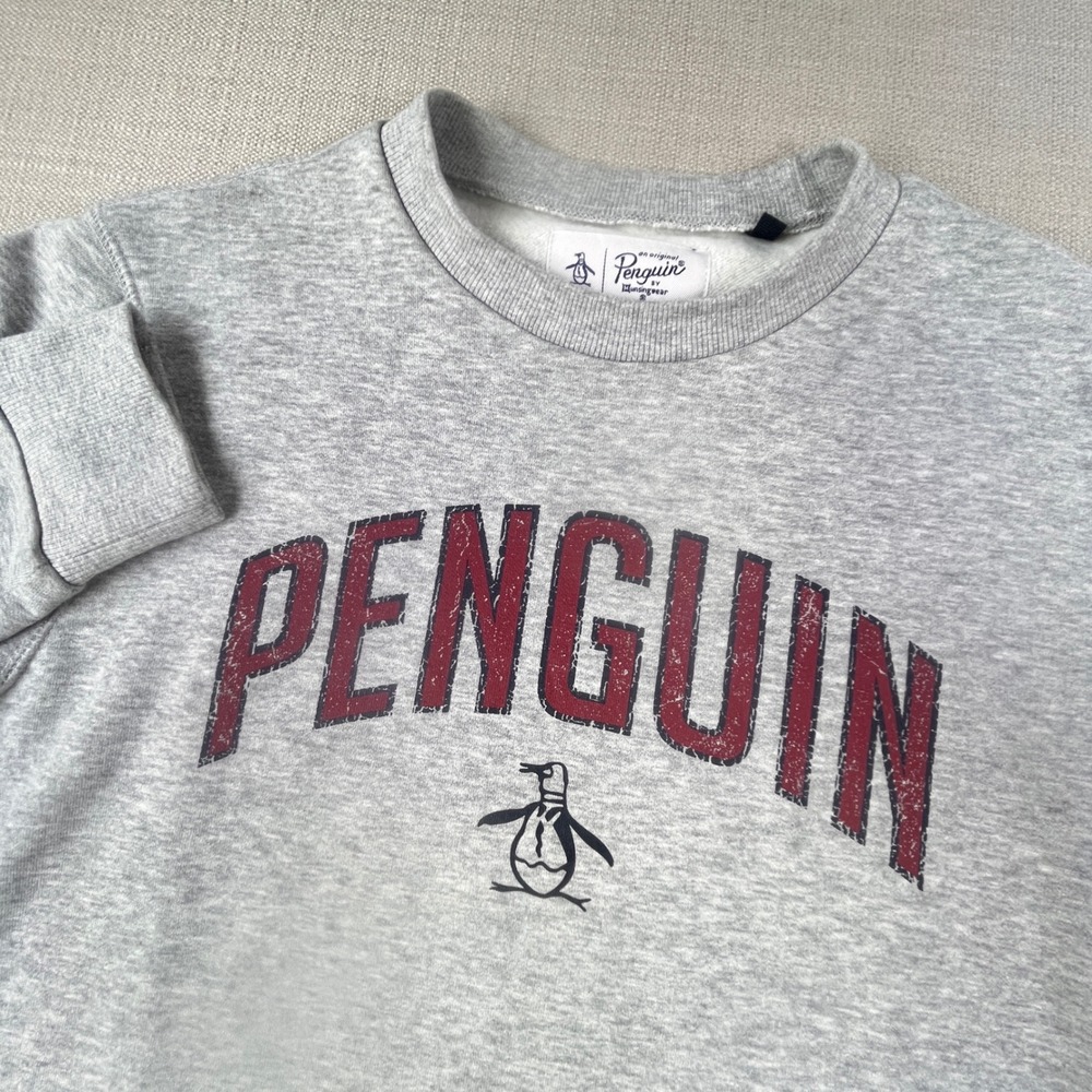 Original Penguin‎ Sweatshirt Mens Medium Gray Graphic Crewneck Fleece WA3411